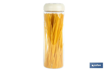 Cofan – Bote de Vidrio Borosilicato con Tapa Beige | 1,7 L | Cierre Hermético a Presión | Conservación de Alimentos